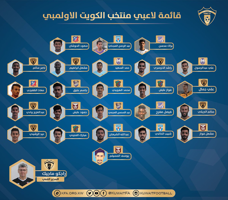إعلان قائمة منتخب الكويت الأولمبي استعدادا للدورة الودية بمشاركة السعودية والبحرين 