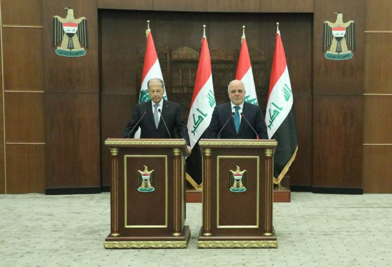 الرئيس اللبناني ورئيس الوزراء العراقي يبحثان التعاون الثنائي وتوسيع التبادل التجاري  
