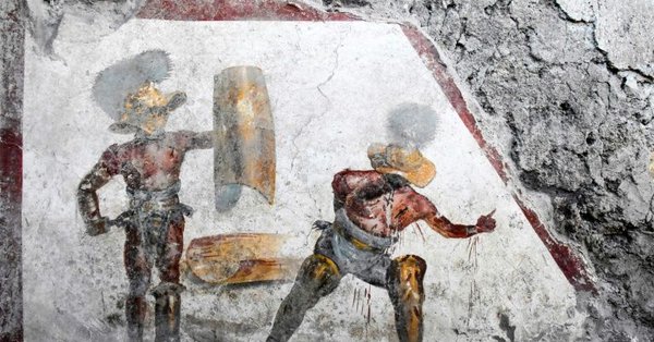 اكتشاف لوحة جدارية في بومبي تصوّر قتالاً وحشياً لمعركة دامية